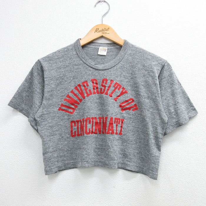 古着 半袖 ビンテージ Tシャツ レディース 70年代 70s シンシナティ カレッジ ショート丈 クルーネック USA製 グレー 霜降り【spe】 26may07