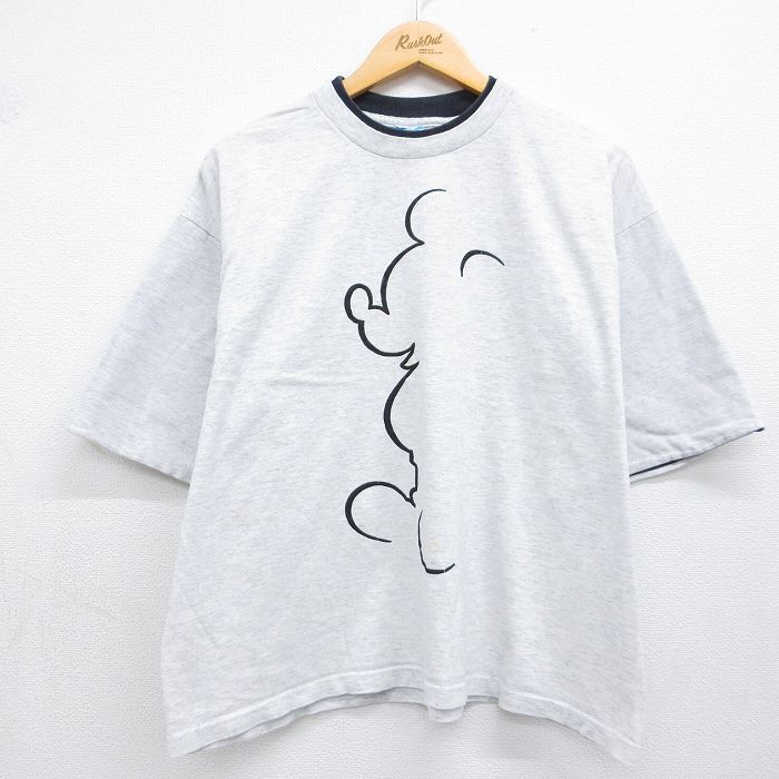 古着 半袖 ビンテージ Tシャツ レディース 80年代 80s ディズニー ミッキー コットン クルーネック USA製 薄グレー 霜降り 26may08
