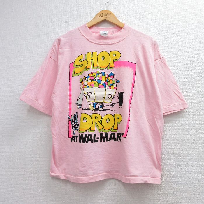 古着 半袖 ビンテージ Tシャツ レディース 90年代 90s WALMART コットン モックネック ハイネック ピンク 26jun12