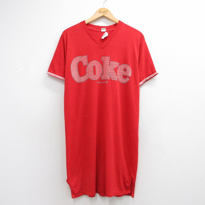 古着 半袖 ビンテージ Tシャツ ワンピース レディース 90年代 90s コカコーラ ロング丈 Vネック USA製 レッド 26jun12