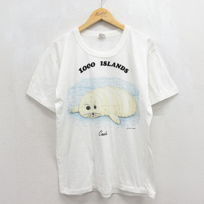 古着 半袖 ビンテージ Tシャツ レディース 80年代 80s アザラシ クルーネック カナダ製 ホワイト 26jun12