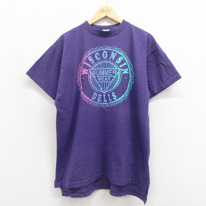 古着 半袖 ビンテージ Tシャツ レディース 90年代 90s ウィスコンシン コットン クルーネック USA製 パープル 26jun12