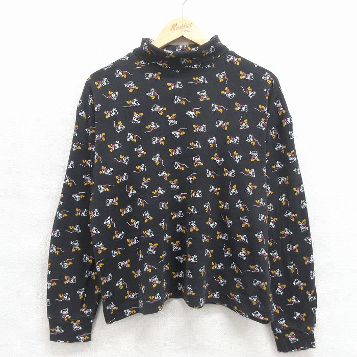 古着 長袖 ビンテージ Tシャツ レディース 90年代 90s ディズニー ミッキー タートルネック ハイネック ブラック【spe】 26jun12