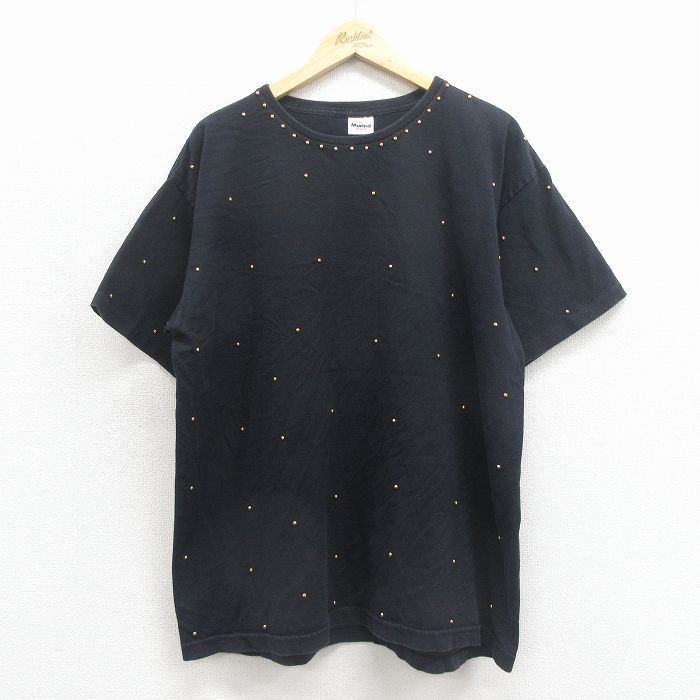 古着 半袖 ビンテージ Tシャツ レディース 90年代 90s スタッズ 大きいサイズ コットン クルーネック USA製 ブラック 26jun12