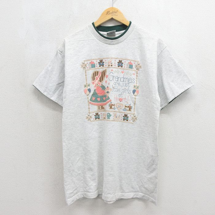 古着 半袖 ビンテージ Tシャツ レディース 90年代 90s メッセージ コットン クルーネック USA製 グレー 霜降り 26jun12