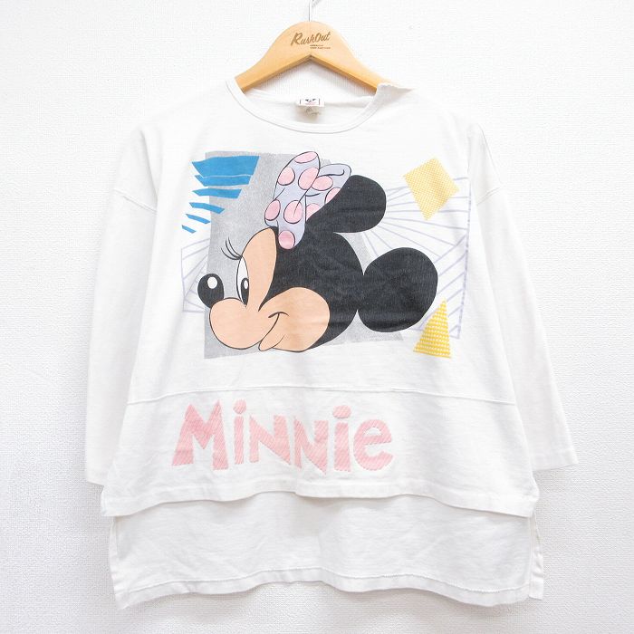 古着 長袖 Tシャツ レディース 90年代 90s ディズニー ミニー クルーネック USA製 ホワイト【spe】 26jul21