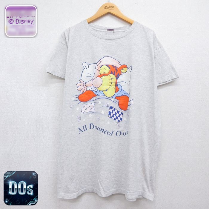 古着 半袖 Tシャツ レディース 00年代 00s ディズニー ティガー 大きいサイズ ロング丈 クルーネック グレー 霜降り 26jul21