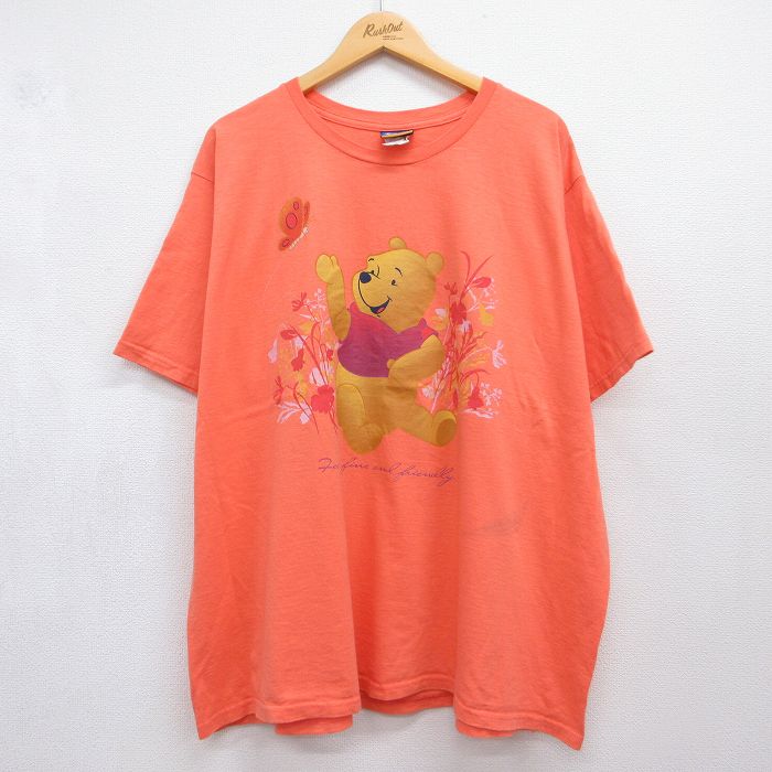 古着 半袖 Tシャツ レディース 00年代 00s ディズニー くまのプーさん 大きいサイズ コットン クルーネック オレンジ 26jul21