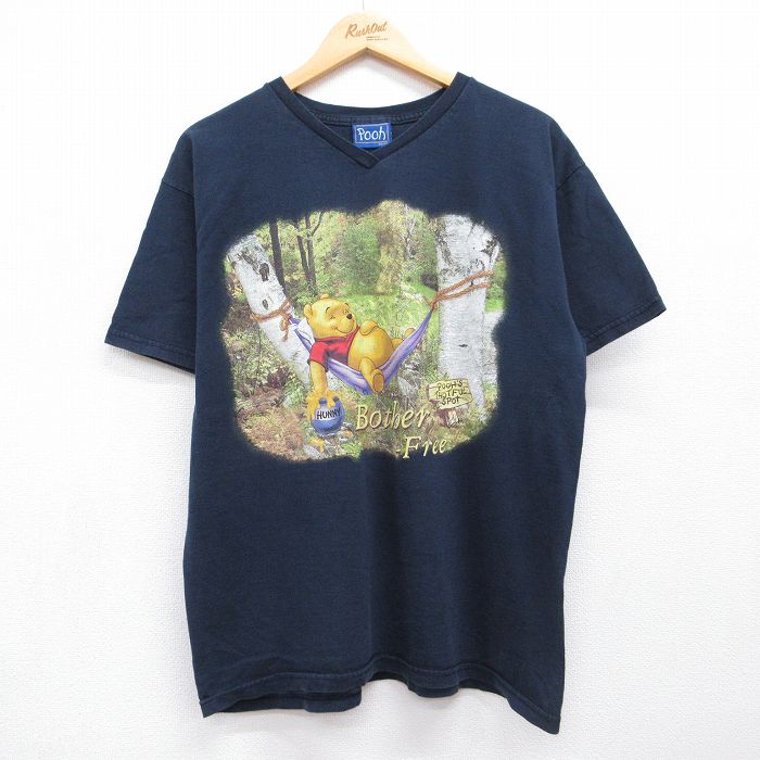 古着 半袖 Tシャツ レディース 00年代 00s ディズニー くまのプーさん クルーネック ネイビー 26jul21