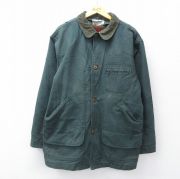 XL★古着 エルエルビーン LLBEAN 長袖 カバーオール メンズ 90年代 90s 襟コーデュロイ ダック地 大きいサイズ ロング丈 コットン USA製 緑 グリーン 【spe】 25oct24 中古 アウター