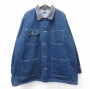 XL★古着 長袖 カバーオール メンズ 90年代 90s 襟コーデュロイ 大きいサイズ ロング丈 コットン カナダ製 濃紺 デニム【spe】26feb03