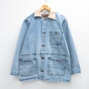 L★古着 ビッグスミス 長袖 カバーオール メンズ 襟コーデュロイ 紺 デニム【spe】 26feb19