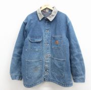 XL★古着 ビッグベン 長袖 カバーオール メンズ 80年代 80s 大きいサイズ コットン 襟コーデュロイ 紺 デニム 内側ブランケット【spe】 26mar31