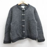 古着 エルエルビーン 長袖 ニット カーディガン レディース 90年代 90s バーズアイ 大きいサイズ ウール ノルウェー製 濃グレー他【spe】 26jan16
