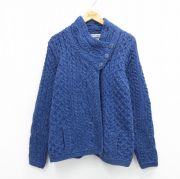 古着 長袖 アラン フィッシャーマン ケーブル ニット カーディガン レディース 90年代 90s メリノウール アイルランド製 青系【spe】 26feb05
