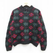 古着 ウールリッチ 長袖 セーター レディース 90年代 90s 総柄 ウール ヘンリーネック 黒【spe】 26feb18