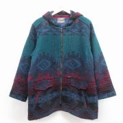古着 EMS 長袖 ジャケット コート レディース 90年代 90s ロング丈 ネイティブ柄 ラグ柄 USA製 紺他【spe】 25nov17
