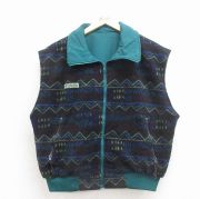 古着 コロンビア フリース ベスト レディース 90年代 90s ネイティブ柄 ラグ柄 リバーシブル 黒他【spe】 26jan30