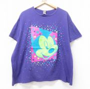 古着 半袖 ビンテージ Tシャツ レディース 90年代 90s ディズニー DISNEY ミッキー MICKEY MOUSE 大きいサイズ コットン クルーネック USA製 紫 パープル 【spe】 25sep01 中古