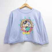 古着 長袖 ビンテージ Tシャツ レディース 80年代 80s ディズニー ミッキー ショート丈 クルーネック パープル【spe】 26jun12