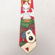 中古 ネクタイ 80年代 80s アニメ ウォレスとグルミット シルク 赤【spe】 26feb12