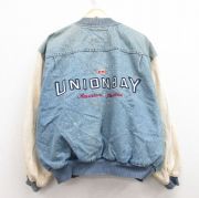 XL★古着 ユニオンベイ 長袖 デニム ジャケット スタジャン メンズ 00年代 00s ビッグロゴ 刺繍 大きいサイズ コットン 紺 ネイビー 内側キルティング 24nov26 中古 アウター