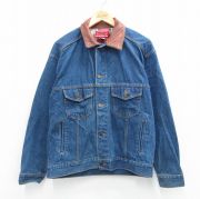 XL★古着 マルボロ 長袖 ジージャン メンズ 90年代 90s 襟レザー コットン 紺 ネイビー デニム 25oct21 中古 アウター Gジャン ジャケット