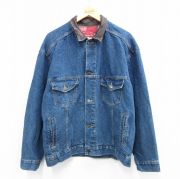 L★古着 マルボロ 長袖 ジージャン メンズ 90年代 90s 襟レザー コットン 紺 ネイビー デニム 【spe】 25oct21 中古 アウター Gジャン ジャケット