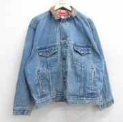 XL★古着 マルボロ 長袖 ジージャン メンズ 90年代 90s 襟レザー コットン 紺 ネイビー デニム 25oct21 中古 アウター Gジャン ジャケット