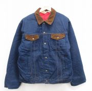 XL★古着 キー 長袖 ジージャン メンズ 80年代 80s コットン USA製 濃紺 ネイビー デニム 内側キルティング 【spe】 25oct25 中古 アウター Gジャン ジャケット