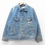 XL★古着 カーハート 長袖 ジージャン メンズ 90年代 90s 大きいサイズ USA製 紺 デニム 内側ブランケット【spe】 25dec12