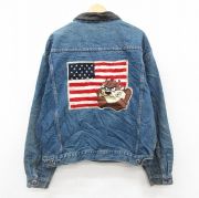 XL★古着 長袖 ジージャン メンズ 00年代 00s ルーニーテューンズ タズ 襟レザー 紺 デニム他【spe】 26feb17