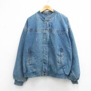 XL★古着 長袖 デニム ダービー ジャケット メンズ コットン 紺 デニム 内側フランネル【spe】 26mar09