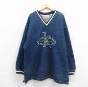 XL★古着 Knockout 長袖 デニム ジャケット メンズ 90年代 90s 刺繍 大きいサイズ ロング丈 コットン USA製 紺【spe】 26mar12
