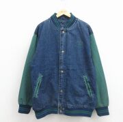 XL★古着 長袖 デニム ジャケット スタジャン メンズ PDQ 大きいサイズ ツートンカラー コットン 紺【spe】 26mar17