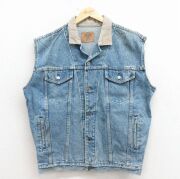 L★古着 ギャップ GAP デニム ベスト メンズ 90年代 90s 襟コーデュロイ コットン USA製 紺【spe】 26mar17