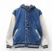 L★古着 ベーシックエディションズ 長袖 デニム ジャケット スタジャン パーカー メンズ 90年代 90s コットン 紺 デニム他 内側キルティング【spe】 26apr04