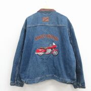 XL★古着 長袖 ジージャン メンズ 00年代 00s ハーレーダビッドソン 刺繍 大きいサイズ 襟レザー コットン 紺 デニム【spe】 26apr30