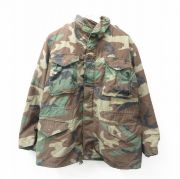 L★古着 長袖 ミリタリー フィールド ジャケット メンズ 80年代 80s M-65 ウッドランドカモ USA製 濃緑他 グリーン 迷彩 内側キルティング 【spe】 25oct01 中古 アウター フライト