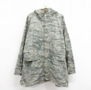 XL★古着 長袖 ミリタリー ジャケット パーカー レインスーツ メンズ 大きいサイズ ロング丈 デジタルタイガーカモ ラグラン USA製 グレー 迷彩 【spe】 25oct29 中古 アウター フライト