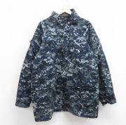 XL★古着 長袖 ミリタリー ナイロン ゴアテックス ジャケット メンズ 00年代 00s USネイビー 大きいサイズ ロング丈 デジタルカモ USA製 紺 ネイビー 迷彩 【spe】 25oct29 中古 アウター フライト