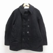 XL★古着 長袖 ミリタリー ウール ピーコート メンズ 90年代 90s USA製 黒 内側キルティング【spe】 25dec02