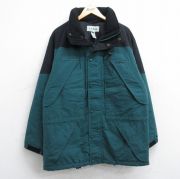 L★古着 エルエルビーン LLBEAN 長袖 ナイロンｎ マウンテン ジャケット メンズ 90年代 90s ワンポイントロゴ 襟フリース ロング丈 緑他 グリーン 【spe】 25sep27 中古 アウター