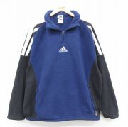 XL★古着 アディダス adidas 長袖 ハーフジップ フリース ジャケット メンズ 90年代 90s ワンポイントロゴ 大きいサイズ 紺他 ネイビー 3本ライン 【spe】 25sep29 中古 アウター