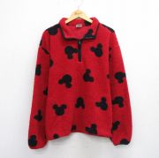 XL★古着 長袖 ハーフジップ フリース ジャケット メンズ 90年代 90s ディズニー DISNEY ミッキー MICKEY MOUSE USA製 赤他 レッド 【spe】 25sep29 中古 アウター