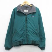 XL★古着 エルエルビーン LLBEAN 長袖 ナイロン ウォームアップ ジャケット メンズ 90年代 90s ワンポイントロゴ 大きいサイズ 緑 グリーン 内側フリース 【spe】 25sep30 中古 アウター