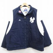 XL★古着 APEX ONE 長袖 ナイロン ジャケット メンズ90年代 90s MLB ニューヨークヤンキース 大きいサイズ 紺 ネイビー 内側キルティング メジャーリーグ ベースボール 野球 【spe】 25sep30 中古 メンズ アウター