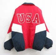 XL★古着 ホロウェイ 長袖 ナイロン ジャケット メンズ 90年代 90s USAロゴ DAV マルチカラー USA製 赤他 レッド 内側キルティング 【spe】 25oct20 中古 アウター