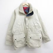 XL★古着 ノーティカ NAUTICA 長袖 ブランド ダウン ジャケット メンズ 90年代 90s ヒジ当てレザー ラグラン ロング丈 コットン 薄ベージュ カーキ 【spe】 25oct21 中古 アウター