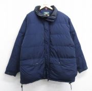L★古着 EMS 長袖 ナイロン ダウン ジャケット メンズ 90年代 90s 襟フリース ロング丈 紺【spe】 25nov13